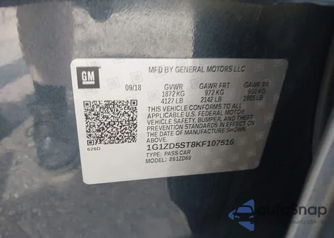 2019 Chevrolet Malibu Lt z USA, uszkodzony, nr VIN 1G1ZD5ST8KF107516